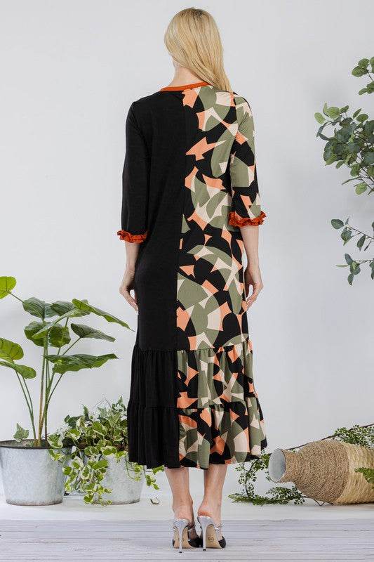 Celeste Full Size Color Block Midi Dress Plus Size - Hovatok