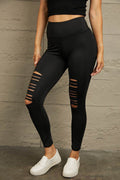 Wide Waistband Distressed Slim Fit Leggings - Hovatok