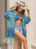Fringe Printed Open Front Cover-Up - Hovatok