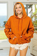 BiBi Ruched Long Sleeve Washed Fleece Hoodie - Hovatok