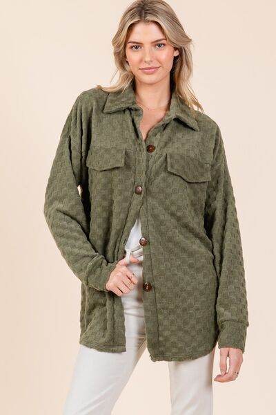 BOMBOM Checkered Button Down Dropped Shoulder Shacket - Hovatok