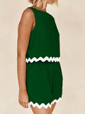 Contrast Trim Round Neck Tank and Shorts Set - Hovatok