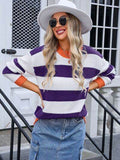 Angel Wings Contrast Striped Round Neck Sweater - Hovatok