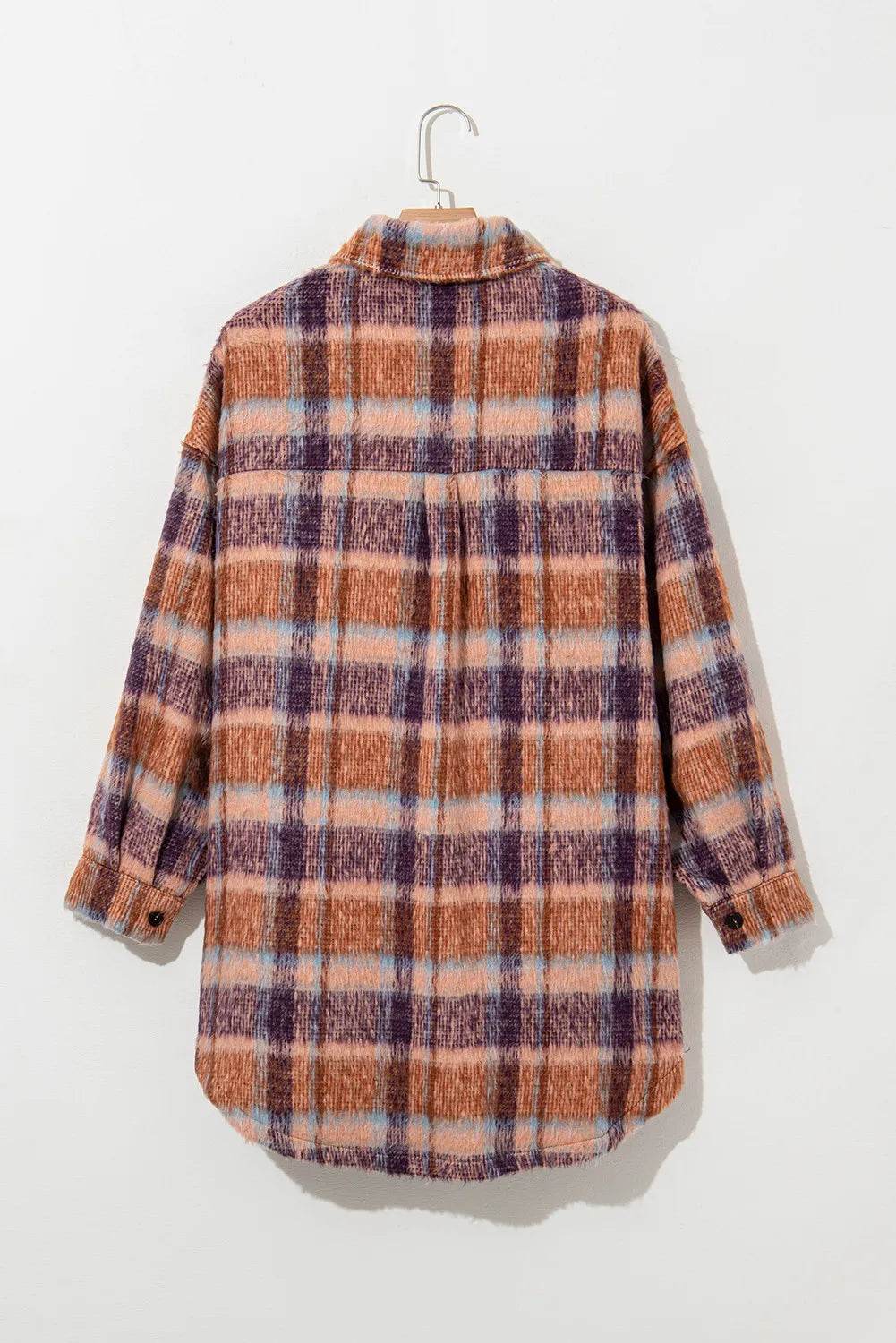 Plus Size Plaid Collared Neck Long Sleeve Jacket - Hovatok