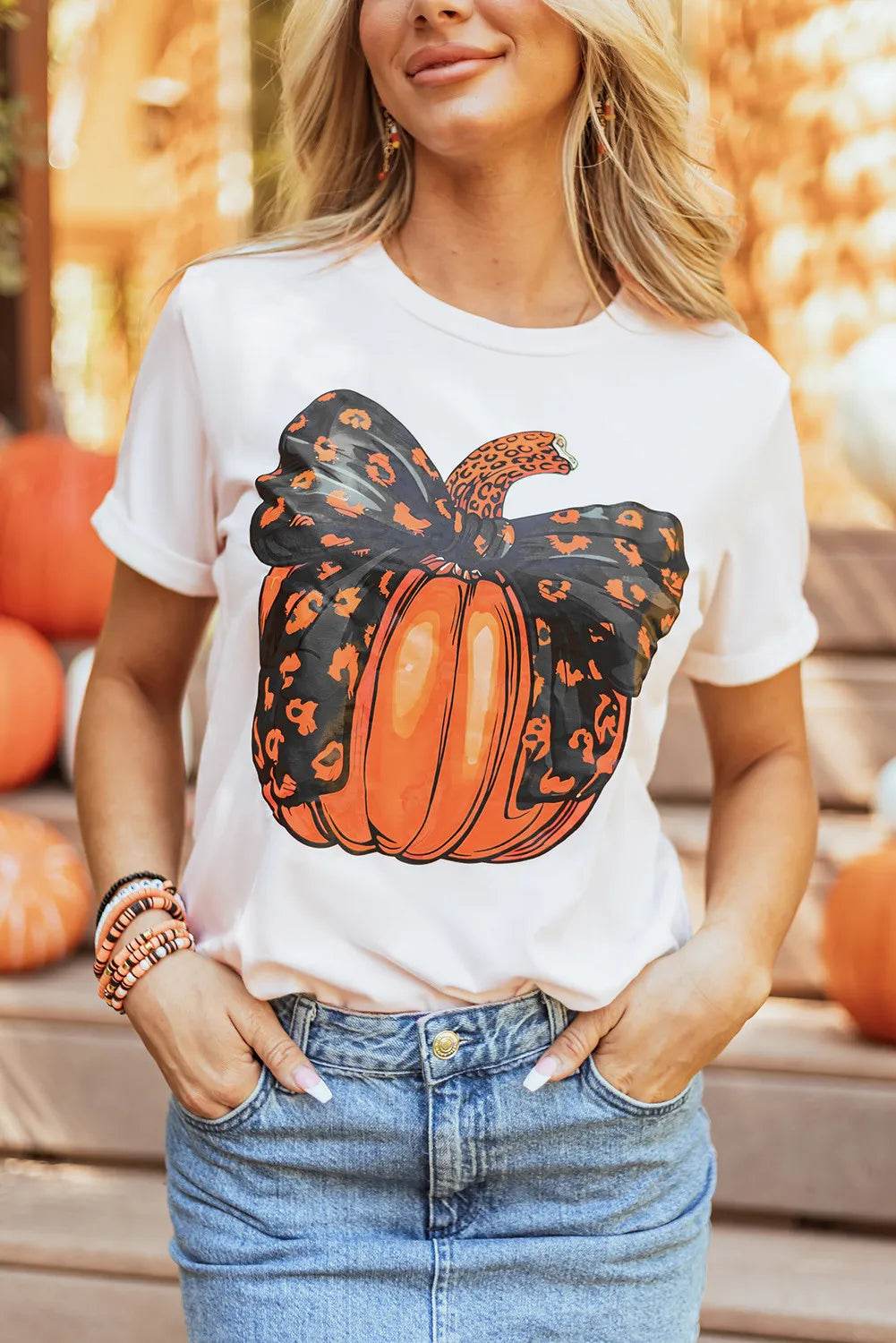 Pumpkin Round Neck Short Sleeve T-Shirt - Hovatok