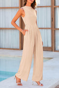 Mock Neck Sleeveless Wide Leg Jumpsuit - Hovatok