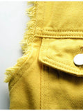 Full Size Button Down Raw Hem Sleeveless Denim Jacket Plus Size - Hovatok