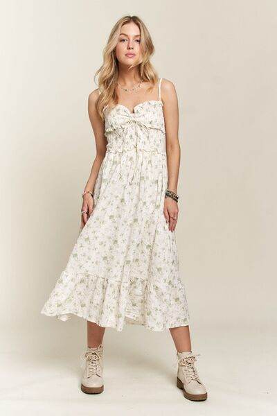ADORA Smocked Floral Sweetheart Neck Cami Dress - Hovatok