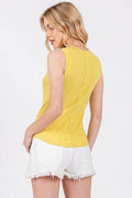 Ces Femme Stitch Detail Half Button Ribbed Tank - Hovatok