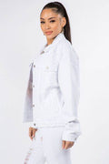 American Bazi Graphic Distressed Long Sleeve Denim Jacket - Hovatok