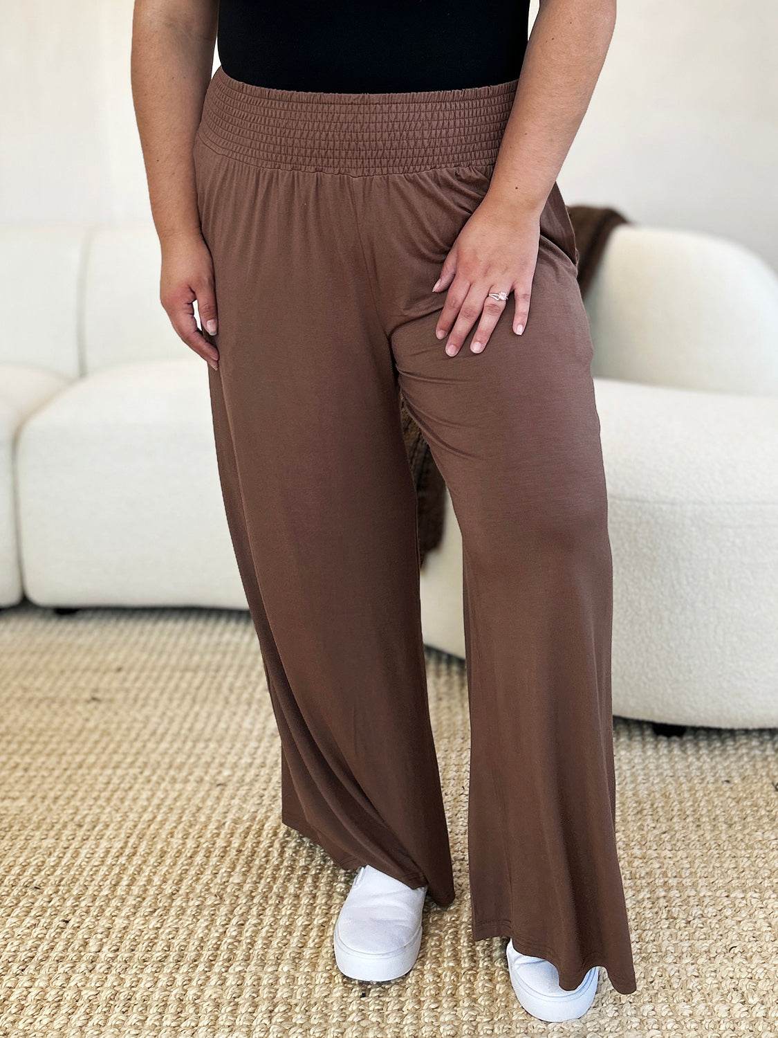 Basic Bae Full Size Smocked Wide Waistband Wide Leg Pants - Hovatok
