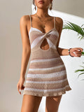Cutout Striped Spaghetti Strap Cover Up Dress - Hovatok