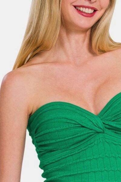 Zenana Ruched Twisted Sweetheart Neck Top - Hovatok