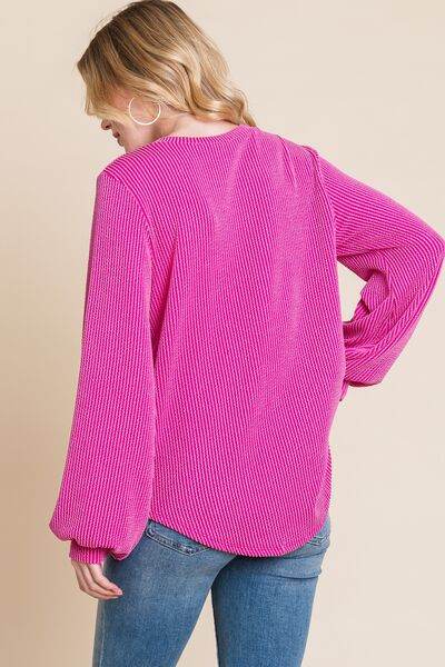 BOMBOM Long Sleeve Curved Hem Ribbed T-Shirt - Hovatok