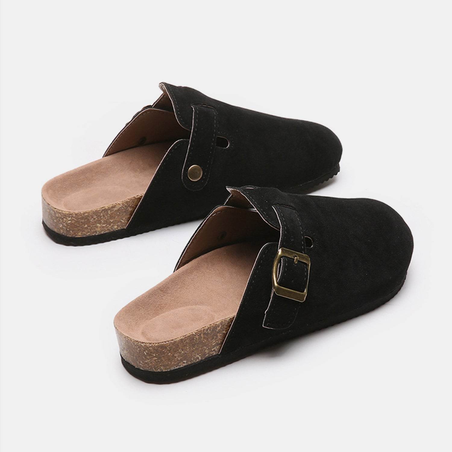 Suede Closed Toe Buckle Slide - Hovatok