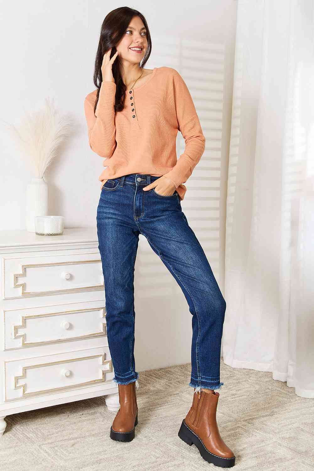 Basic Bae Half Button Long Sleeve Top - Hovatok