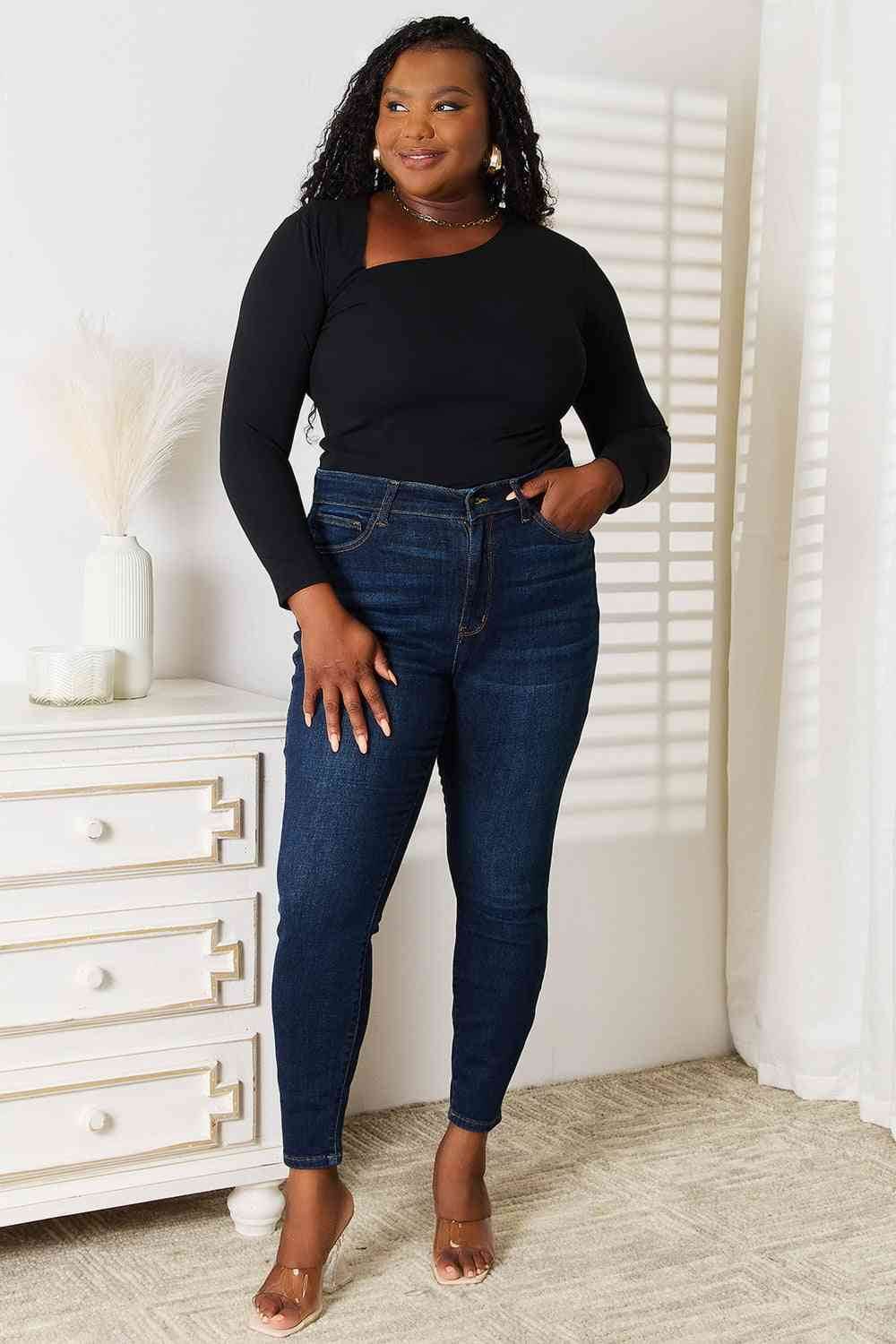 Basic Bae Asymmetrical Neck Long Sleeve Top - Hovatok