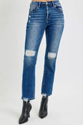 RISEN Full Size High Rise Distressed Crop Straight Jeans - Hovatok