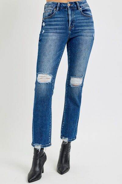 RISEN Full Size High Rise Distressed Crop Straight Jeans - Hovatok