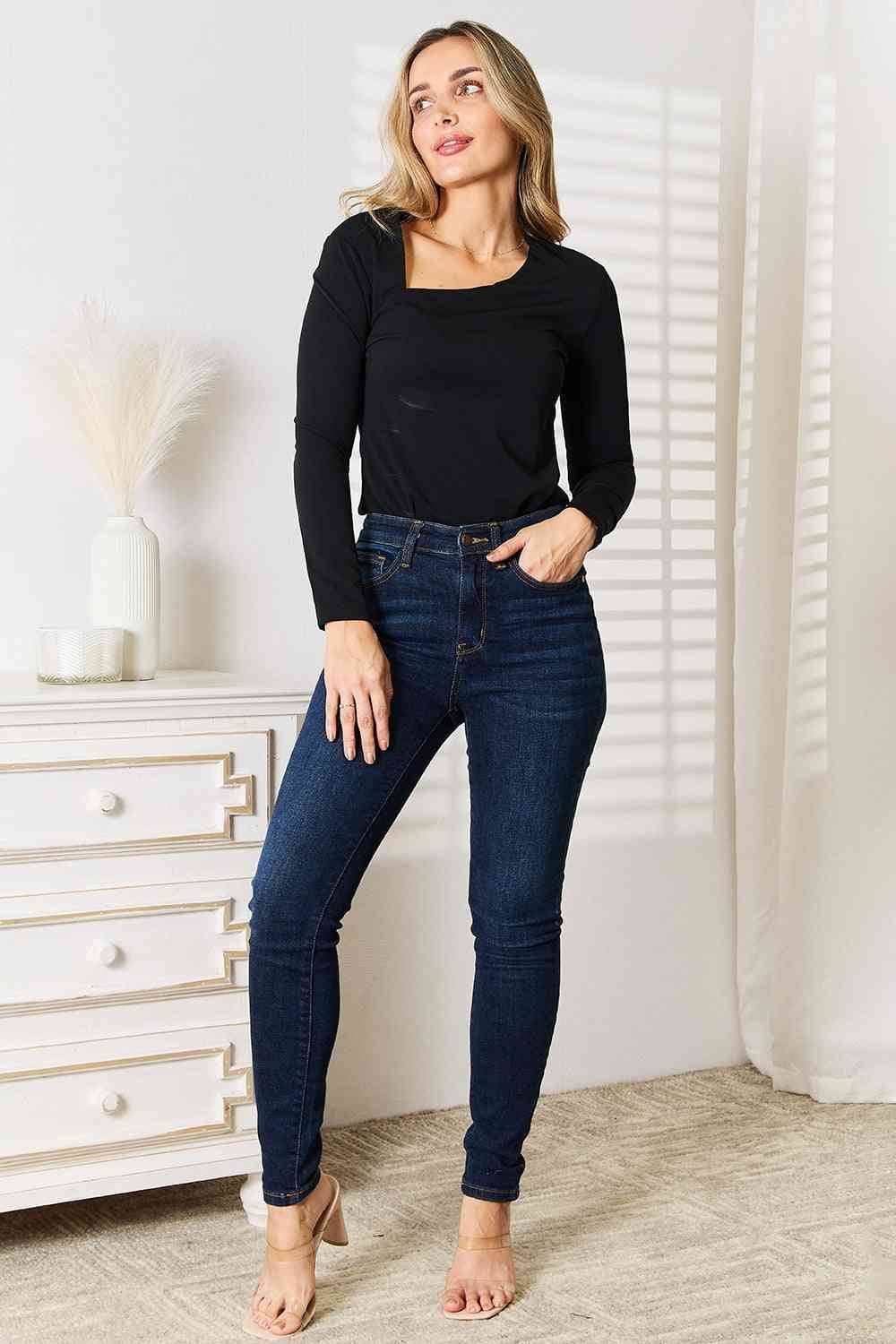 Basic Bae Asymmetrical Neck Long Sleeve Top - Hovatok
