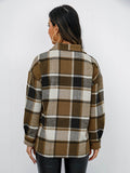 Shiny Plaid Button Up Collared Neck Jacket - Hovatok