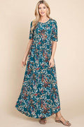 BOMBOM Printed Shirred Maxi Dress - Hovatok