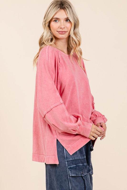 Mittoshop Mineral Wash Raglan Long Sleeve Oversized Top - Hovatok