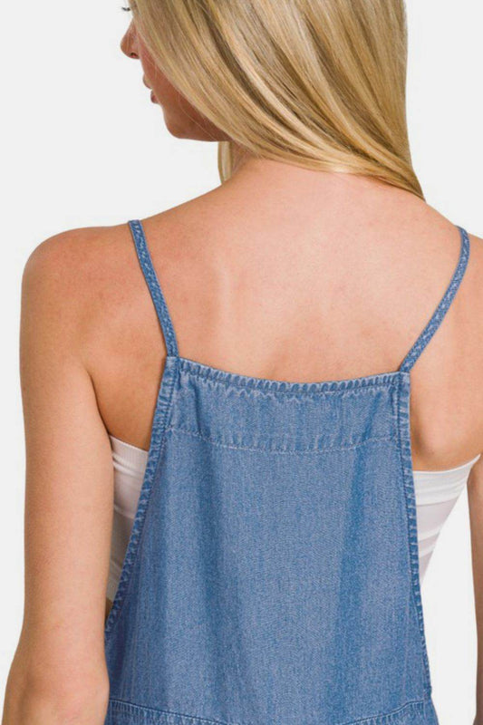 Zenana Washed Adjustable Strap Wide Leg Denim Overalls - Hovatok