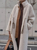 Plus Size Drawstring Zip Up Turtleneck Sherpa Coat - Hovatok