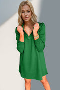 Double Take Textured Quarter Zip Long Sleeve Dress - Hovatok