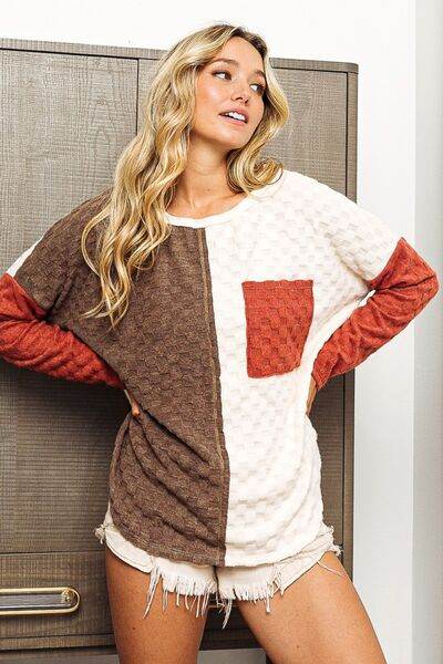 BiBi Color Block Brushed Checker Top - Hovatok