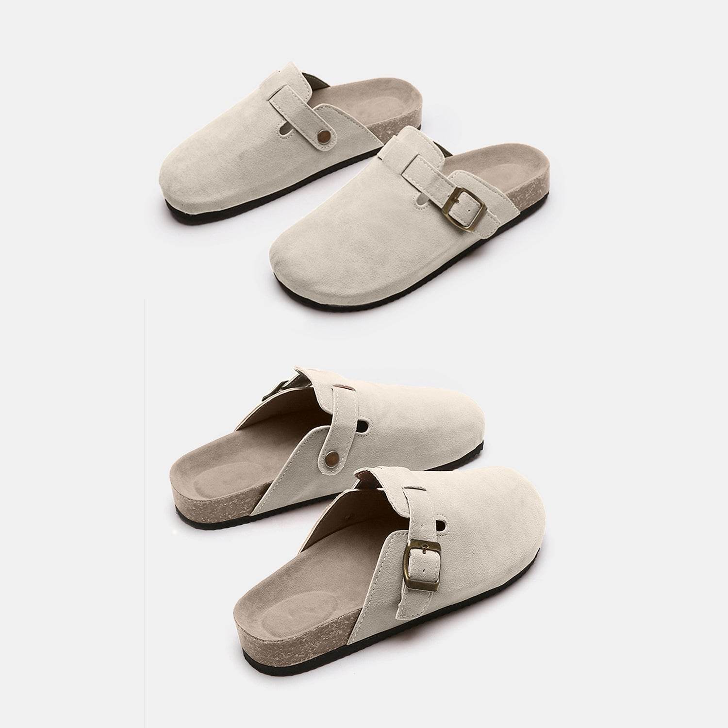 Suede Closed Toe Buckle Slide - Hovatok