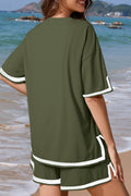 Contrast Trim Tee and Shorts Set - Hovatok