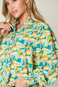 Double Take Full Size Printed Smocked Long Sleeve Blouse - Hovatok