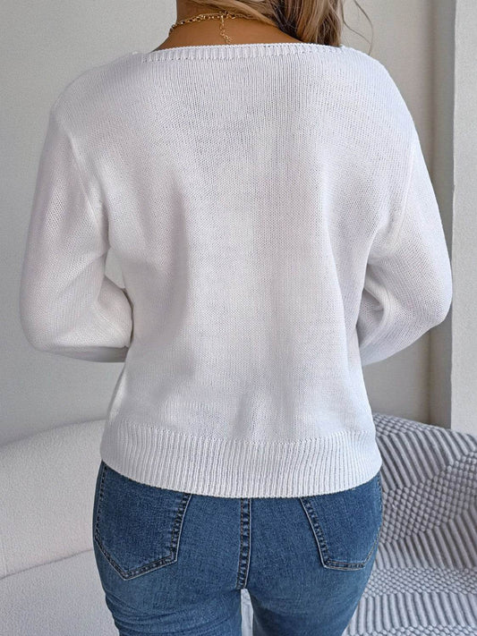 Cable-Knit Square Neck Long Sleeve Sweater - Hovatok