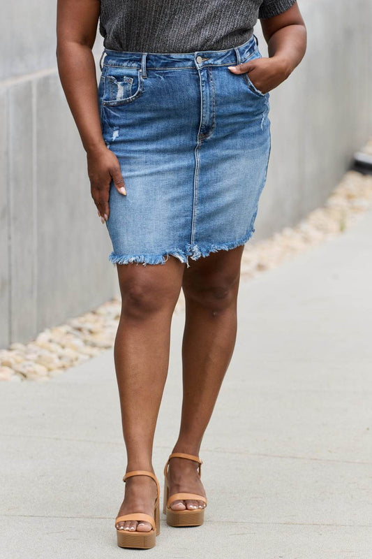 RISEN Amelia Full Size Denim Mini Skirt - Hovatok