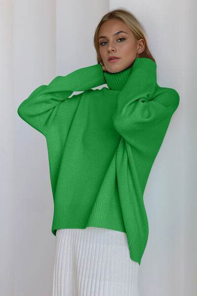 Basic Bae Turtleneck Dropped Shoulder Long Sleeve Sweater - Hovatok