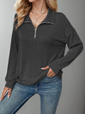 Double Take Striped Half Zip Long Sleeve T-Shirt - Hovatok
