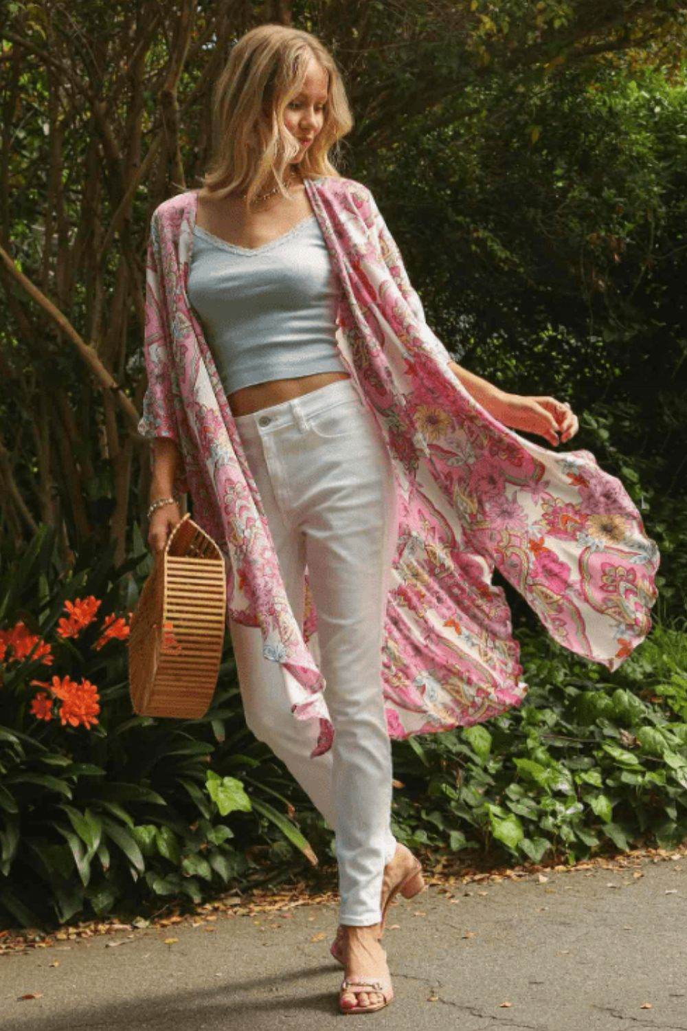 Umgee Full Size Mixed Print Open Front Kimono with Ruffle Sleeves Plus Size - Hovatok