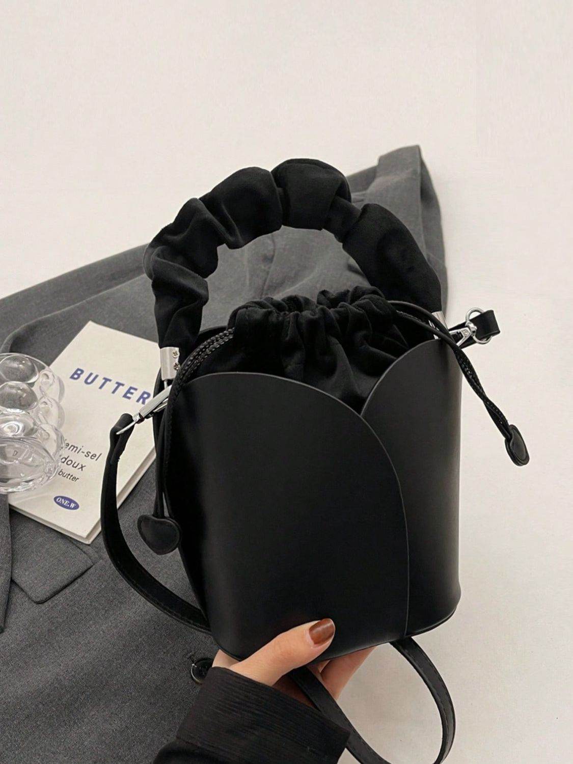 PU Leather Drawstring Bucket Bag - Hovatok