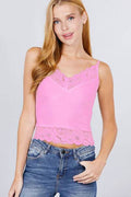 ACTIVE BASIC V-Neck Lace Detail Ribbed Seamless Cami - Hovatok