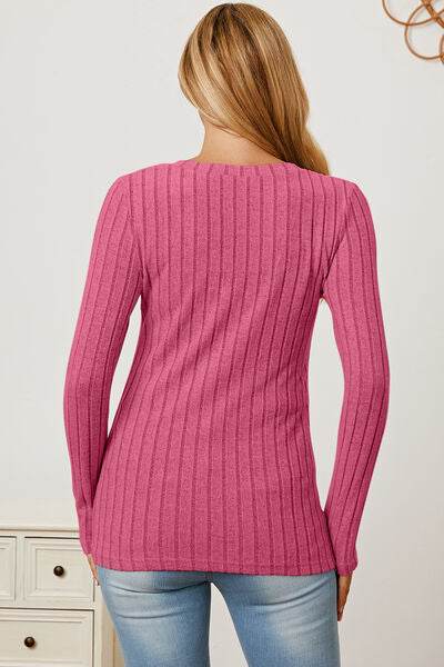 Basic Bae Full Size Ribbed V-Neck Long Sleeve T-Shirt - Hovatok