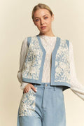 Davi & Dani Lace Patch Open Front Denim Vest - Hovatok