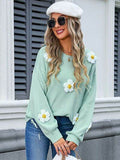 Angel Wings Flower Round Neck Long Sleeve Sweater - Hovatok