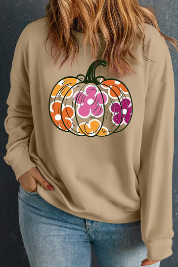 Plus Size Pumpkin Graphic Dropped Shoulder Sweatshirt - Hovatok