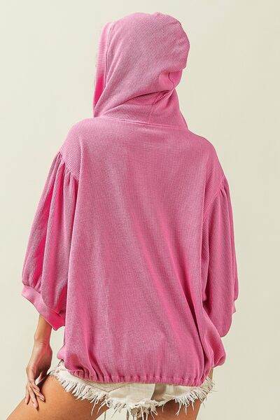 BiBi Waffle-Knit Half Zip Hooded Top - Hovatok