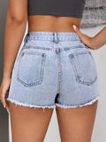Raw Hem Pocketed Denim Shorts - Hovatok