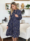 Double Take Full Size Printed Ruffle Hem Long Sleeve Tiered Dress - Hovatok