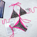 Leopard Print Halter Neck Tie Side Bikini Set - Hovatok