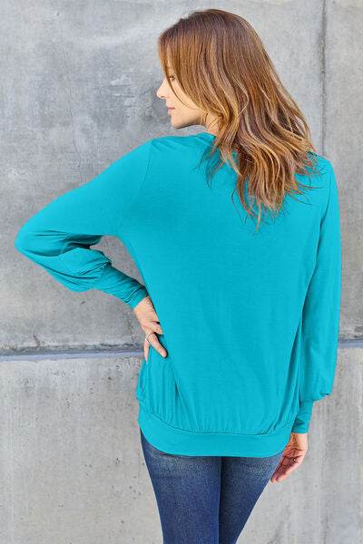 Basic Bae Full Size V-Neck Lantern Sleeve Top - Hovatok